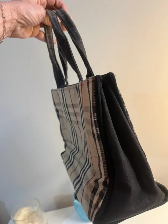 Project Burberry Beige Plaid Canvas Tote with Black Handles - Picture 4 of 11